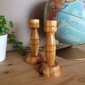Vintage hand made wood candle sticks